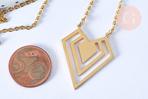 Collier losange acier inoxydable doré 14k 43cm,idée cadeau anniversaire, x1 (G7140)