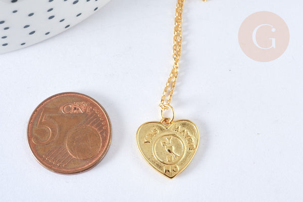 Collier médaille coeur LOVE argent 925 doré 24K- 45cm,x1 (G7041)