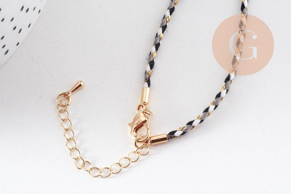 Collier médaille émaillée étoile noire zircons noir cordon tressé zamac doré 45cm x1 (G10364-11)