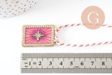 Collier médaille émaillée étoile rose violet zircon zamac doré, collier cordon tressé 45cm x1 (G9567)