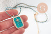 Collier médaille émaillée étoile turquoise zircon zamac doré, collier cordon tressé 45cm x1 (G9571)