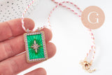 Collier médaille émaillée étoile vert zircon zamac doré, collier cordon tressé 45cm x1 (G9564)