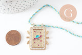 Collier médaille émaillée planète zircon zamac doré, collier cordon tressé 45cm x1 (G9566)