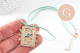 Collier médaille émaillée planète zircon zamac doré, collier cordon tressé 45cm x1 (G9566)