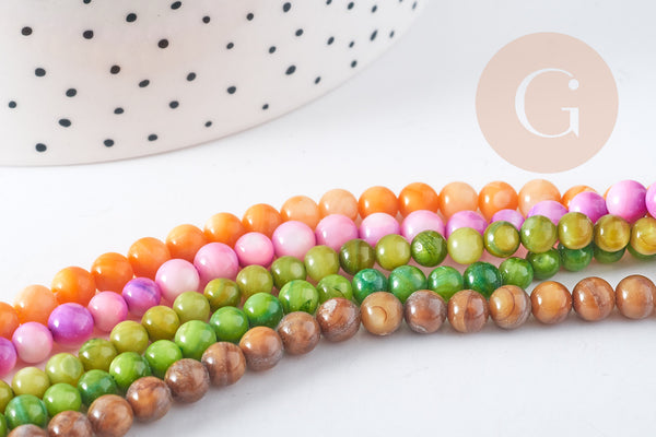 Collier nacre naturelle teinté fer argenté doré 42cm, x1 (G10536)