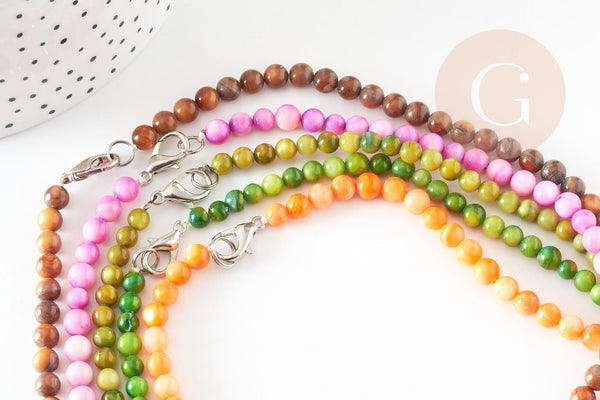 Collier nacre naturelle teinté fer argenté doré 42cm, x1 (G10536)