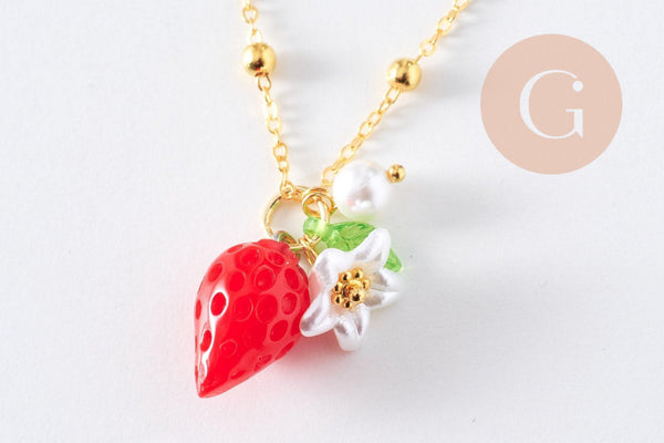 Collier pendentif fruits laiton doré et résine 44.9mm, x1 (G10279)
