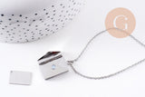 Collier pendentif locket enveloppe avec carte personnalisable acier 304 inoxydable platine, x1 (G10203)