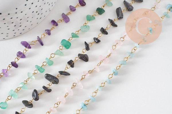 Collier perle pierre naturelle acier inoxydable doré 41cm, x1 (G10560)