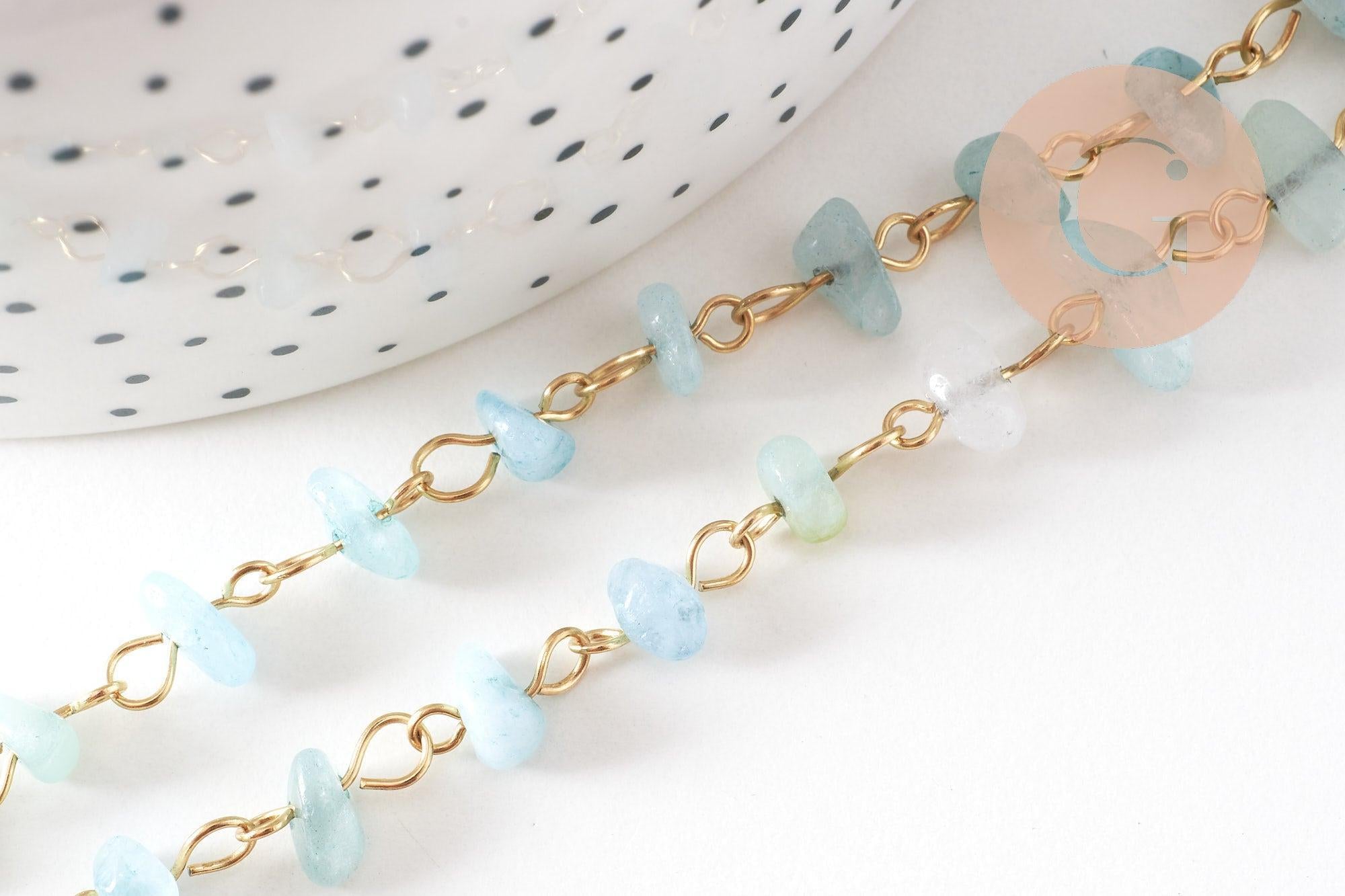 Collier Collier perle pierre naturelle acier inoxydable doré 41cm, x1 (G10560)