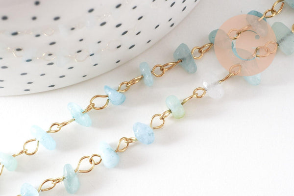 Collier perle pierre naturelle acier inoxydable doré 41cm, x1 (G10560)