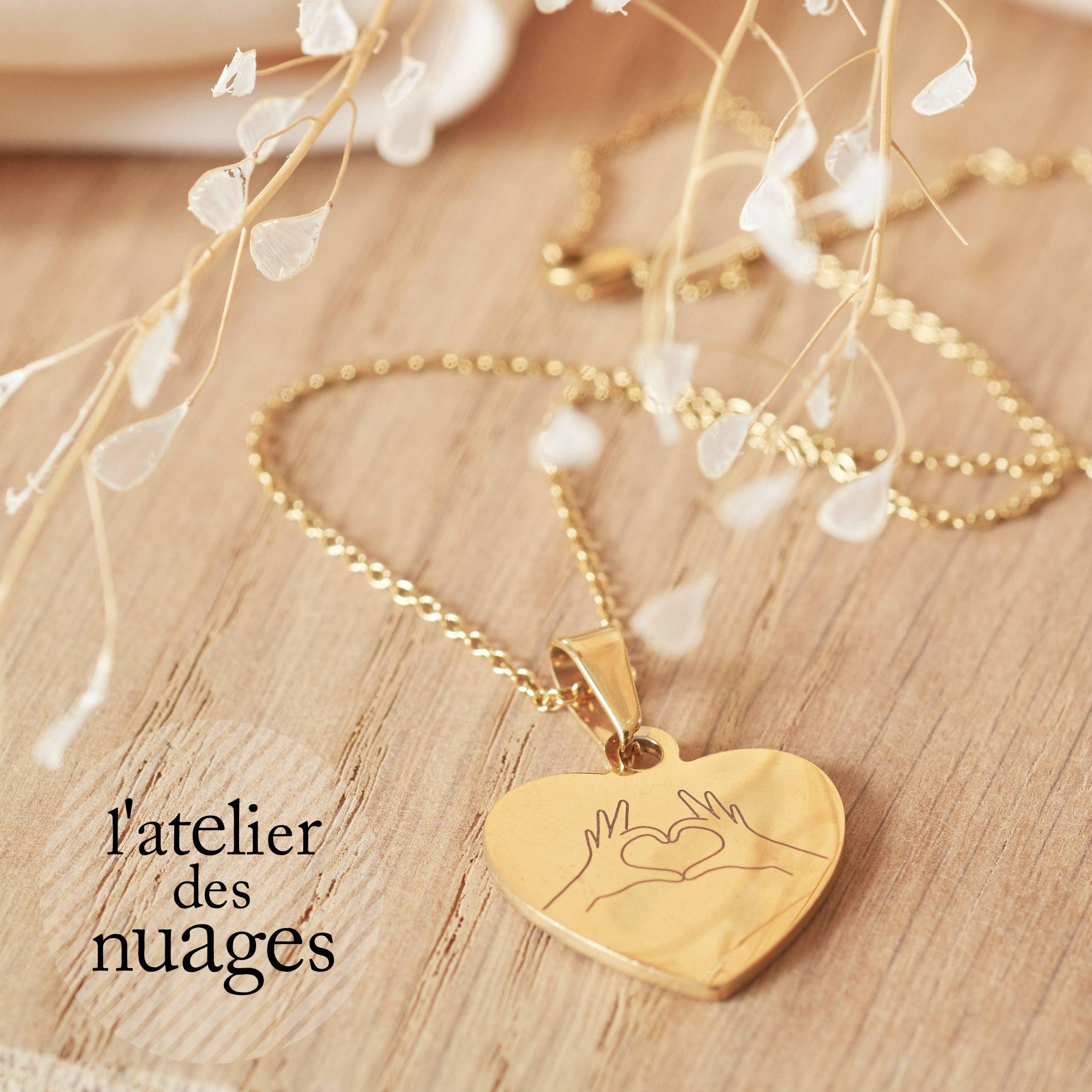 Collier personnalisé coeur médaille gravée AMOUR acier inoxydable 304, (ADN12)