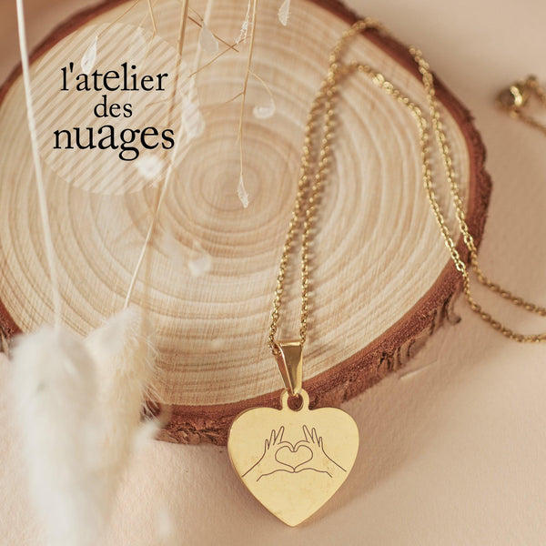 Collier personnalisé coeur médaille gravée AMOUR acier inoxydable 304, (ADN12)