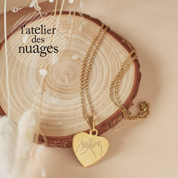 Collier personnalisé coeur médaille gravée AMOUR acier inoxydable 304, (ADN12)