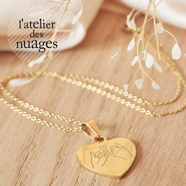 Collier personnalisé coeur médaille gravée AMOUR acier inoxydable 304, (ADN12)