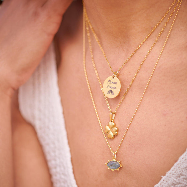 Collier personnalisé médaille gravée Arc-en-ciel acier inoxydable 304, (ADN11)