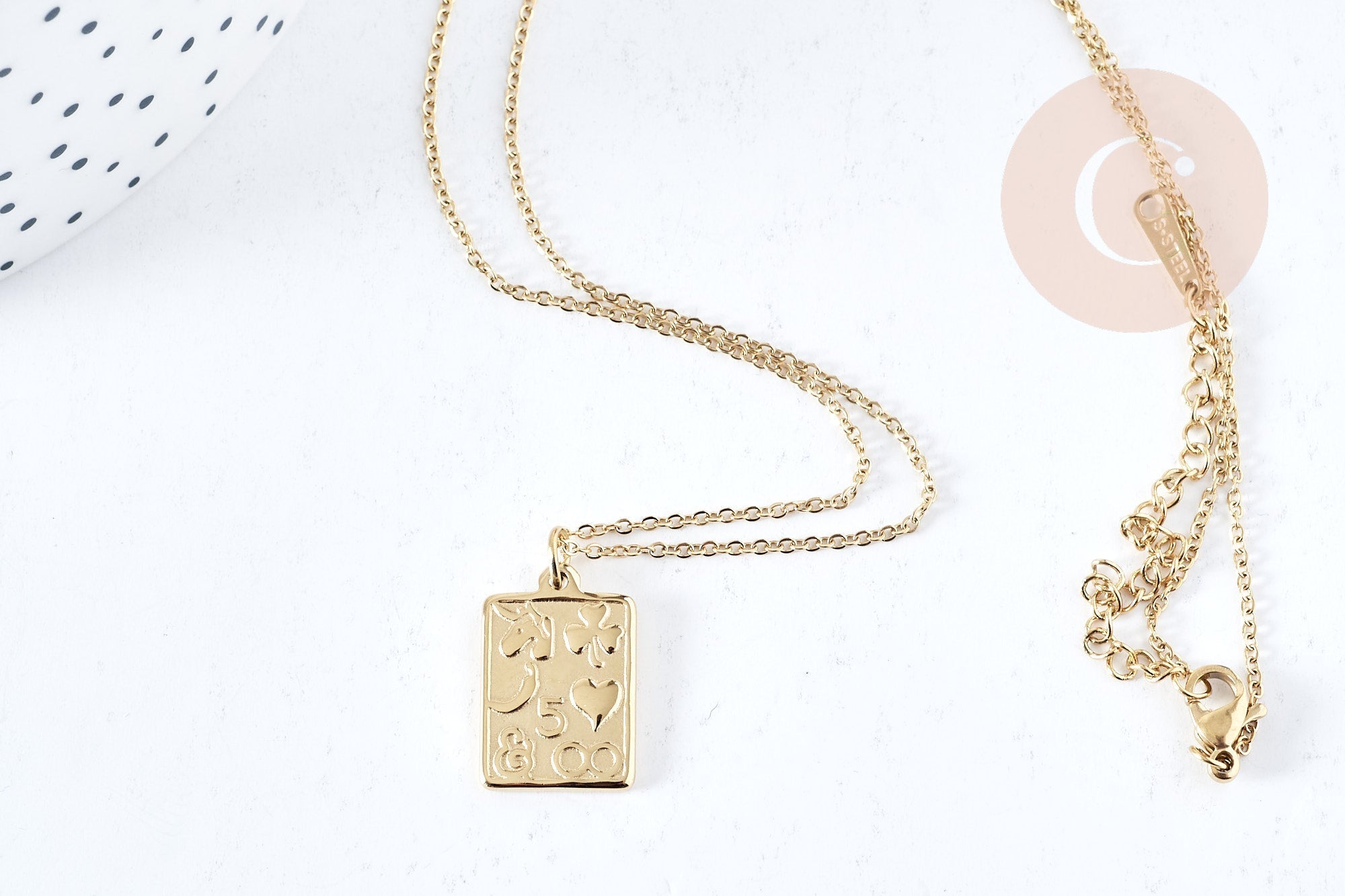 Collier rectangle symbole porte bonheur acier inoxydable 304- 45cm,collier minismaliste femme, x1 (G8802)