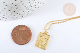 Collier rectangle symbole porte bonheur argent 925 doré 24K- 45cm,idée cadeau anniversaire, x1 (G7258)