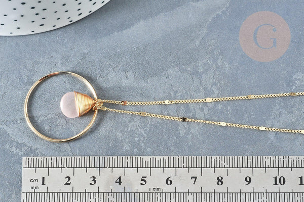 Collier sautoir Pendentif perle de verre goutte laiton doré 50,7cm, cadeau pour femme, x1 G7899