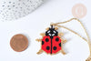 Collier sautoir pendentif tissage coccinelle perle de rocailles acier doré 50cm, cadeau pour femme, x1 (G7688)