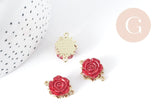 Connecteur Fleur Rose rouge zamac doré 22.5mm, pendentif création de bijoux, x1 G9010