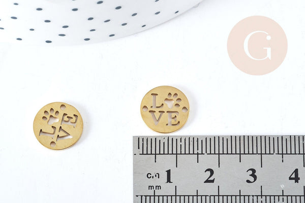 Connecteur Pendentif amour patte chien acier inoxydable doré 12mm, x1 (G8862)