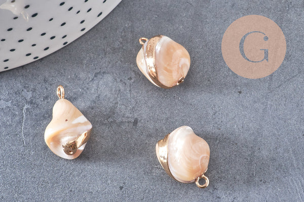 Connecteur Pendentif grosse perle nacre naturelle beige 26-30mm, x1 (G4628)