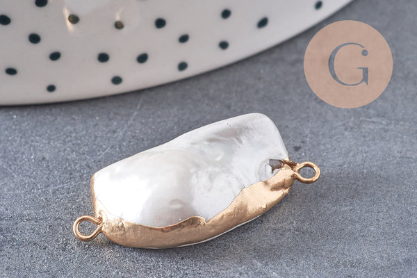 Connecteur Pendentif grosse perle naturelle Keshi,perle de culture, perle naturelle blanche,26mm, x1 (G5144)