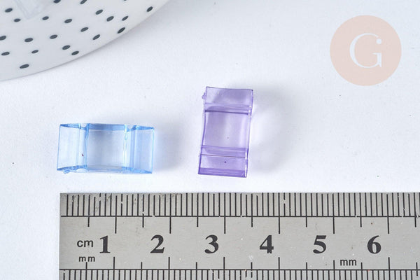 Connecteur Rectangulaire acrylique transparent multicolore 17x9mm, x 10Gr (G7452)