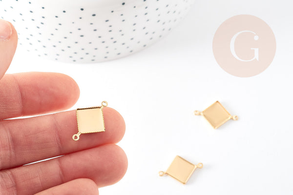 Connecteur Support cabochon carré laiton brut 14mm, x10 (G4039)