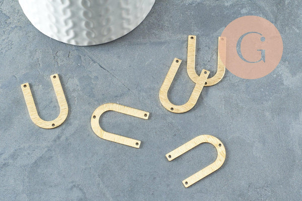 Connecteur U laiton brut brossé, connecteurs, laiton brut, pendentif géométriques 28x20mm, X5 (G4689)