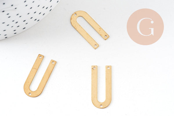 Connecteur U laiton brut, connecteurs, laiton brut, pendentif géométriques création bijoux, 19mm, x5 (G2561)