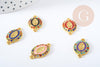 Connecteur Vierge Marie ovale zamac doré émail strass multicolore 24mm x1 (G8887)