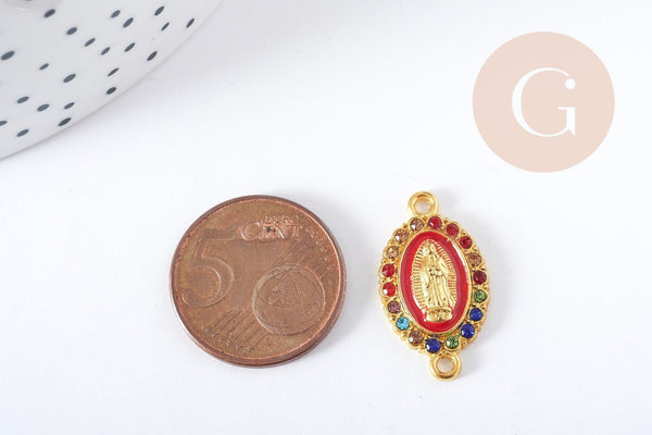 Connecteur Vierge Marie ovale zamac doré émail strass multicolore 24mm x1 (G8887)