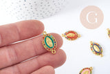 Connecteur Vierge Marie ovale zamac doré émail strass multicolore 24mm x1 (G8887)