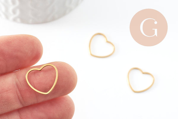 Connecteur coeur acier 201 inoxydable doré 20mm, x1 (G9504)