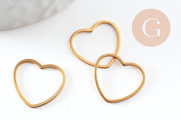 Connecteur coeur acier 201 inoxydable doré 20mm, x1 (G9504)