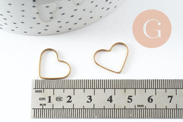 Connecteur coeur laiton brut 16mm, pendentif géométrique création bijoux, x10 (G2757)