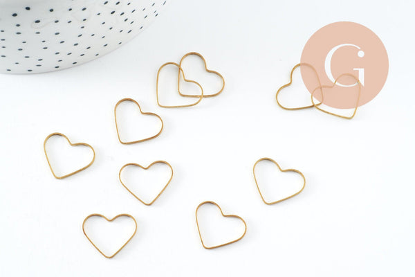 Connecteur coeur laiton brut 16mm, pendentif géométrique création bijoux, x10 (G2757)