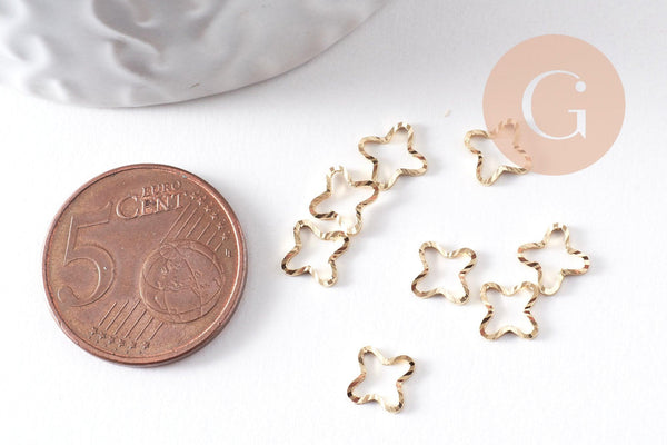 Connecteur croix laiton doré strié 24K 7.5mm, x10 (G10372)