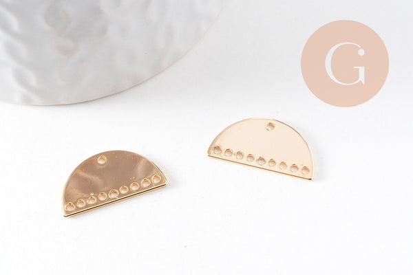 Connecteur demi-cercle laiton doré 18K, connecteurs doré, pendentif géométriques création bijoux, x 2, 21x11mm G3594