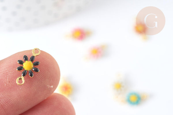 Connecteur fleur émaillée multicolore laiton doré 13mm, création de bijoux fantaisie marguerite,x1 G7384