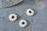 Connecteur fleur tissage rocaille japonaise dorée laiton doré 19~20mm, création de bijoux rocaille japonaise, x1 G7932