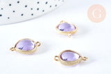 Connecteur goutte cristal verre jade laiton doré 19mm, pendentif imitation jade goutte fabrication bijoux en verre Lilas, x1 G6970