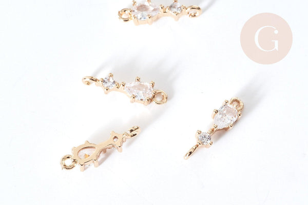 Connecteur goutte et rond laiton doré zircons 17mm, pendentif cristal création bijoux, x1 (G8075)