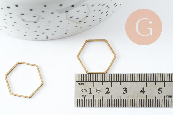 Connecteur hexagone laiton brut 20mm,pendentif géométrique création bijoux, x10 (G2759)