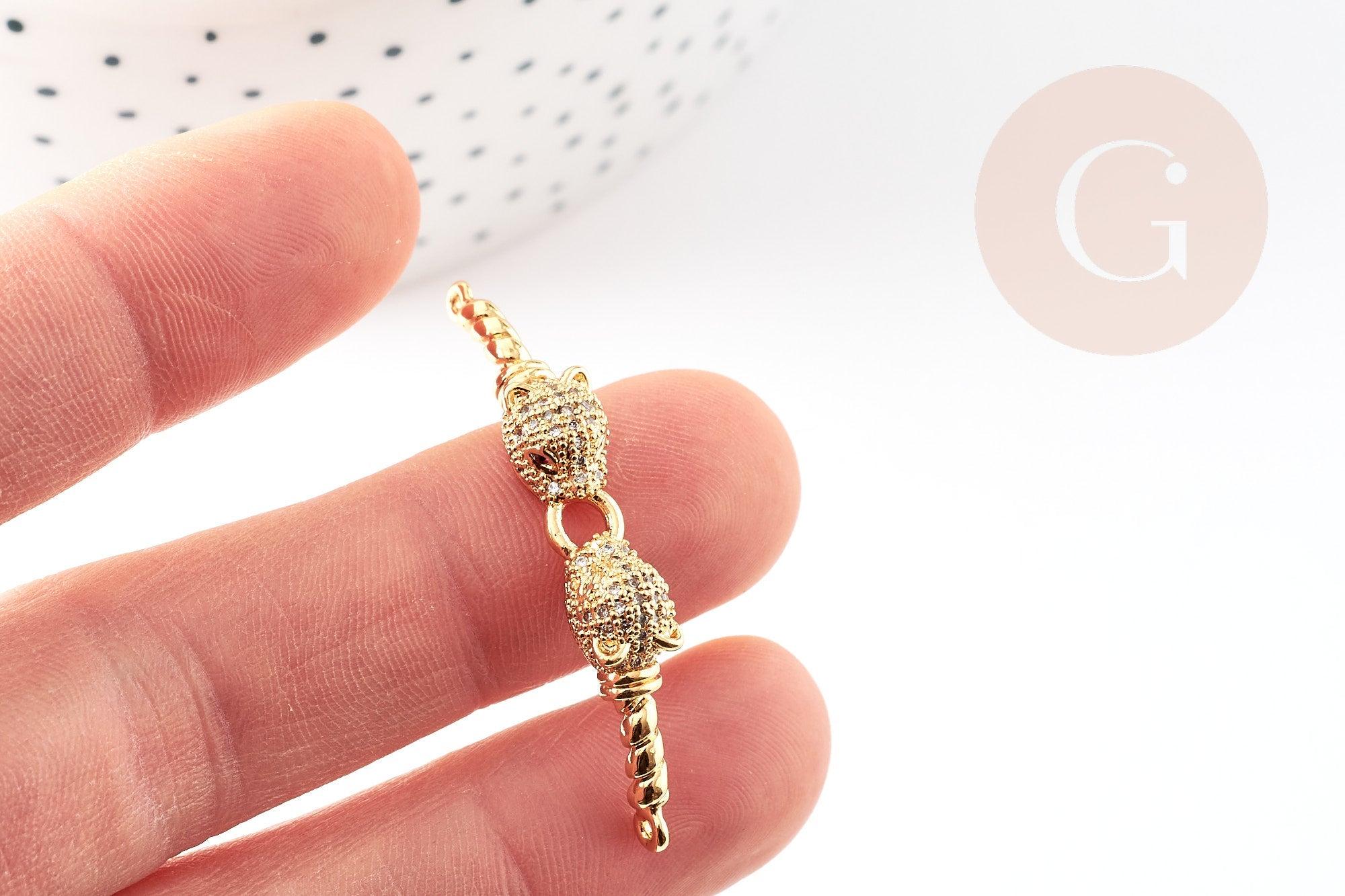 Connecteur léopard laiton doré et strass 42mm, pendentif qualité doré, création bijou luxe, x1 G2887