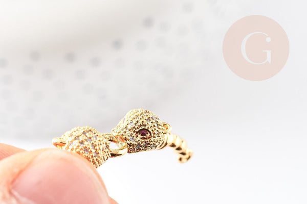 Connecteur léopard laiton doré et strass 42mm, pendentif qualité doré, création bijou luxe, x1 G2887