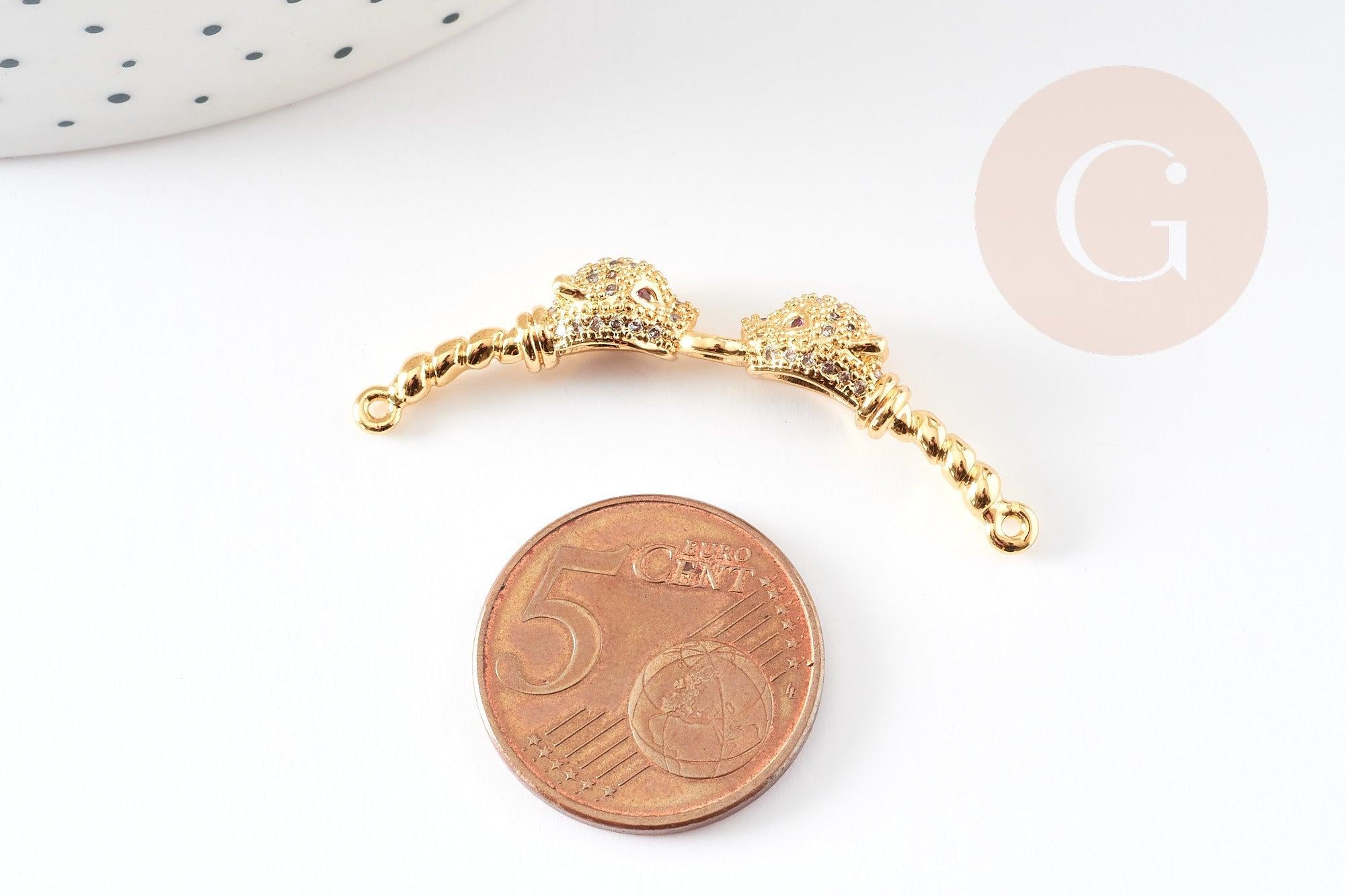 Connecteur léopard laiton doré et strass 42mm, pendentif qualité doré, création bijou luxe, x1 G2887