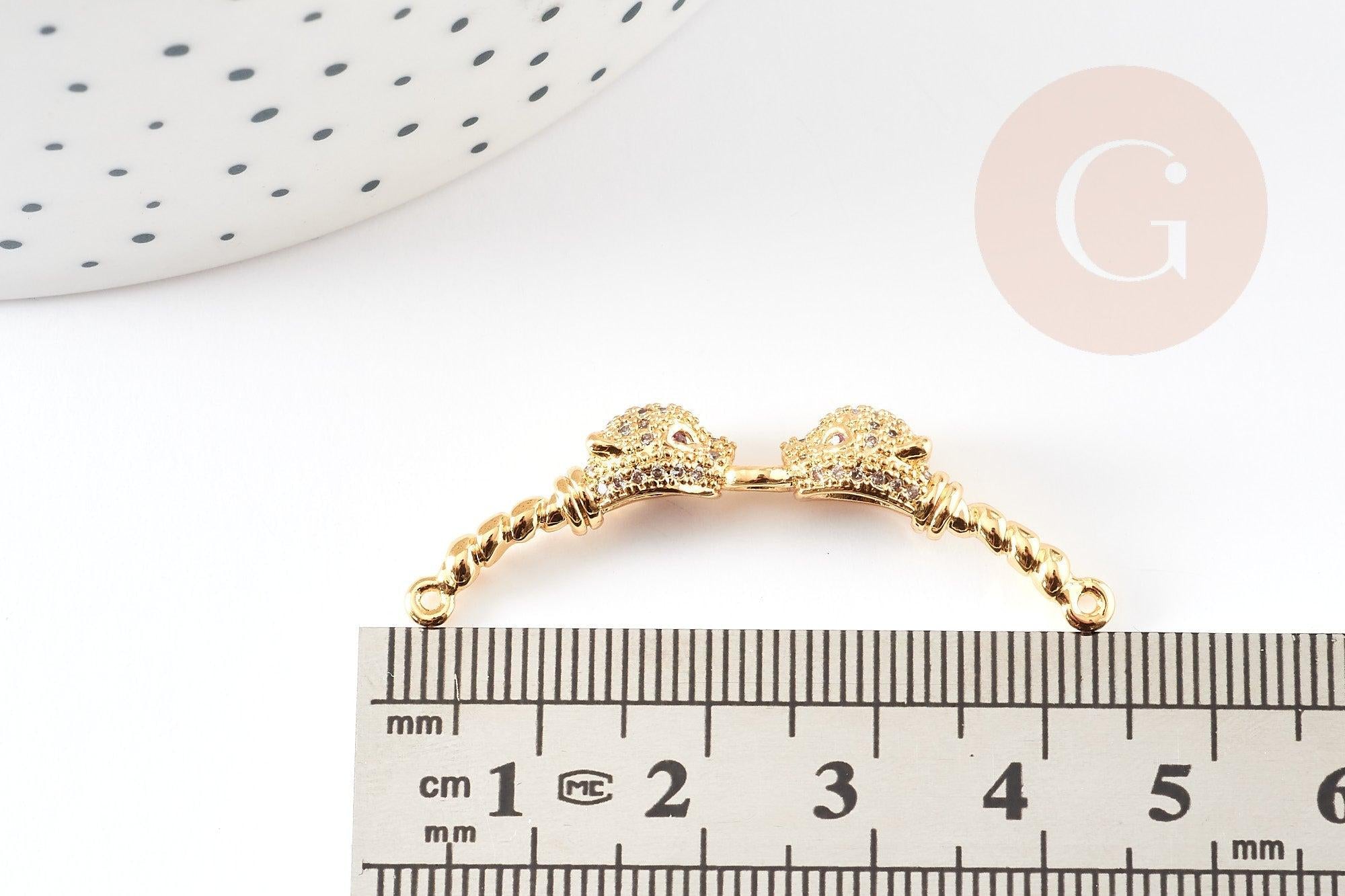 Connecteur léopard laiton doré et strass 42mm, pendentif qualité doré, création bijou luxe, x1 G2887